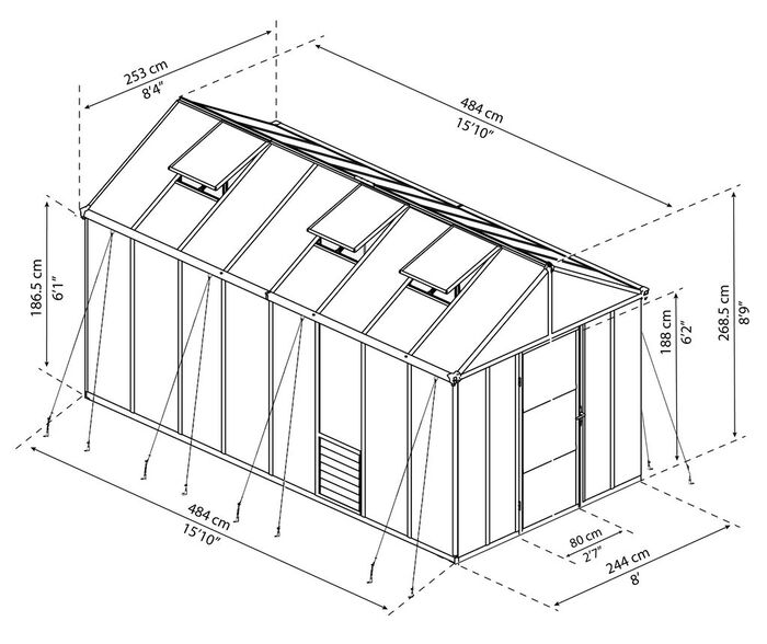 Växthus Glory Premium 12,2 m² Mörkgrå Canopia by Palram